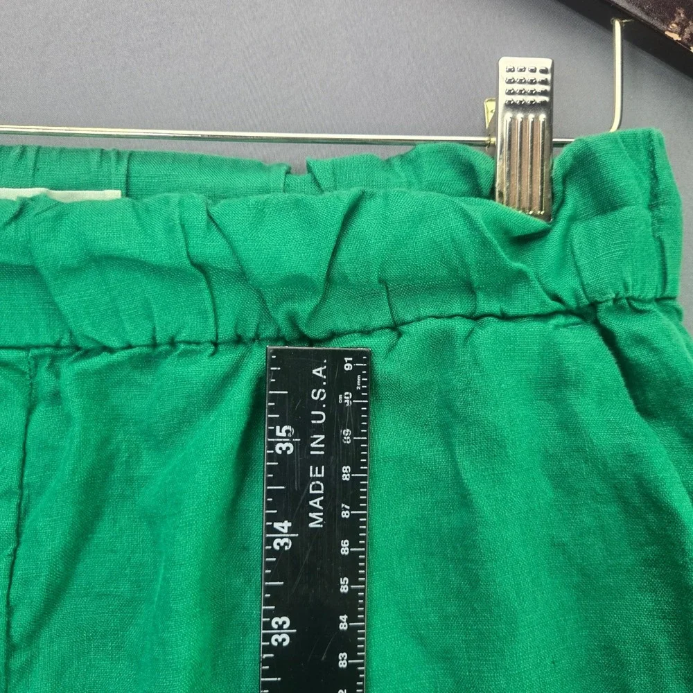Everlane Linen Paperbag Waist Pants Green Straight Leg Crop Small S 24 Inseam